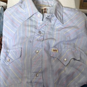 Vintage Bar B Western Large Blue Striped Pearl Snap Shirt